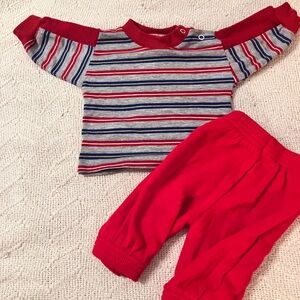 Vintage 1980s Cabbage Patch Kids Doll Clothes- Striped knit shirt with Red Pants
